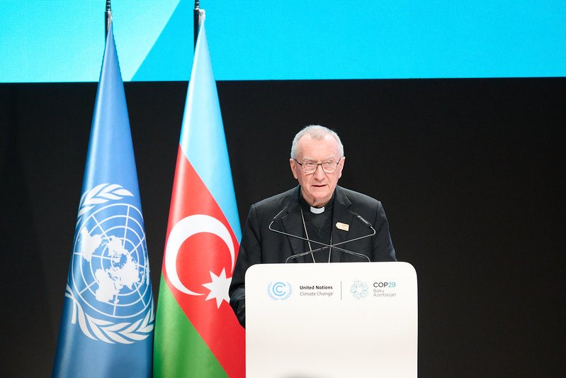 Cardinal Pietro Parolin, Vatican secretary of state, addresses the COP29 Leaders Climate Action Summit Nov. 13 in Baku, Azerbaijan. (CNS/Courtesy of UN Climate Change)