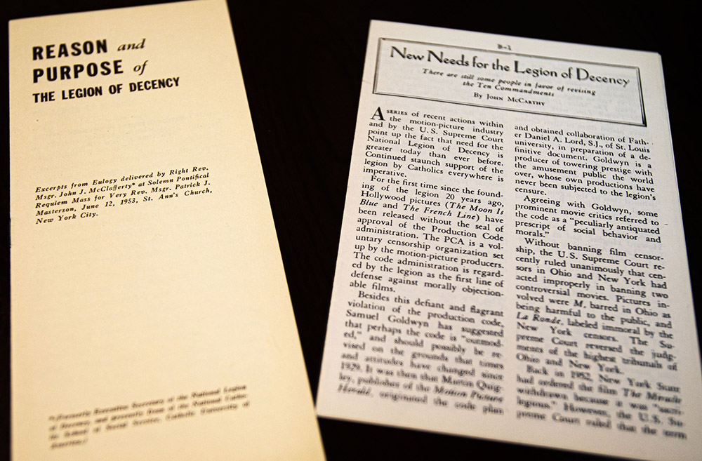 1950s-era pamphlets detail the mission of the National Legion of Decency and its role in rating films produced by the motion picture industry. (CNS/Chaz Muth)