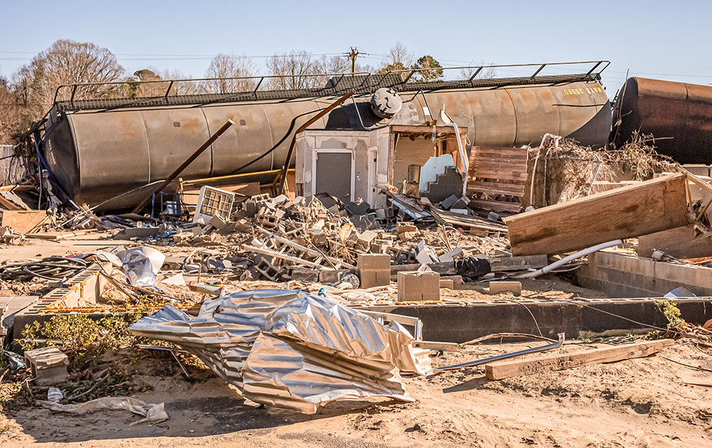 Railroad tankers and debris, corner of Swannanoa River Road and Caribou Road, Dec. 6, 2024 (Darlene O'Dell)