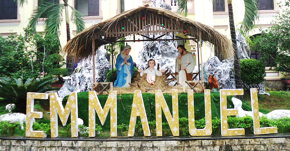 A nativity made of environmentally friendly materials is pictured near the Redemptorist monastery in Hue on Dec. 17. (Joachim Pham)