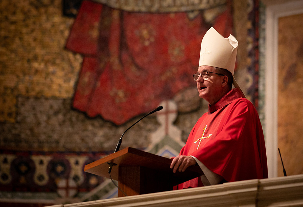 Bishop John Barres of Rockville Centre, New York, delivers the homily at the 70th annual Red Mass at the Cathedral of St. Matthew the Apostle Oct. 2, 2022, in Washington. (CNS/John Carroll Society via Catholic Standard/Christopher Newkumet)