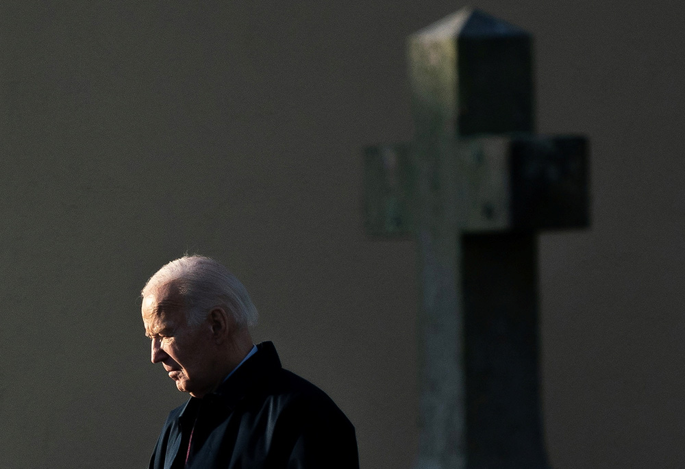 U.S. President Joe Biden departs from St. Joseph on the Brandywine Catholic Church, on the day of the anniversary of the death of the president's first wife and daughter who died in a car accident in 1972, in Wilmington, Delaware, on Dec. 18, 2024. (Reuters/Nathan Howard)