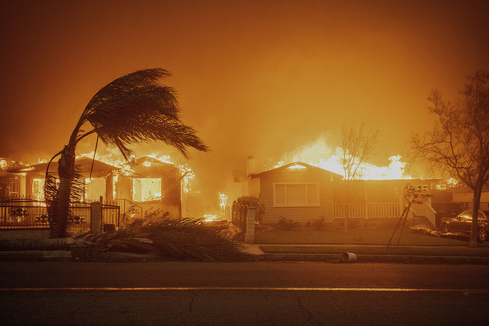  Burning house and trees. 