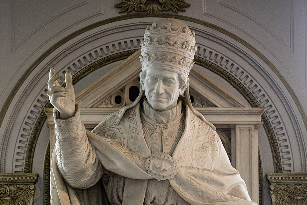 A statue of Pope Leo XIII is displayed at the Catholic University of America in Washington, D.C. (CNS/Tyler Orsburn)