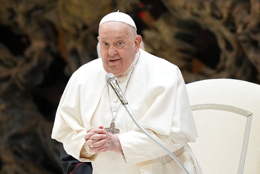 Pope Francis begins his weekly general audience in the Paul VI Audience Hall at the Vatican Feb. 5, 2025. (CNS/Lola Gomez)