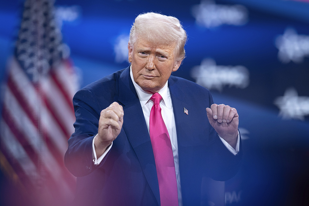 U.S. President Donald Trump dances after speaking at the Conservative Political Action Conference, CPAC, on Feb. 22, 2025, in Oxon Hill, Md. (AP/Jose Luis Magana)