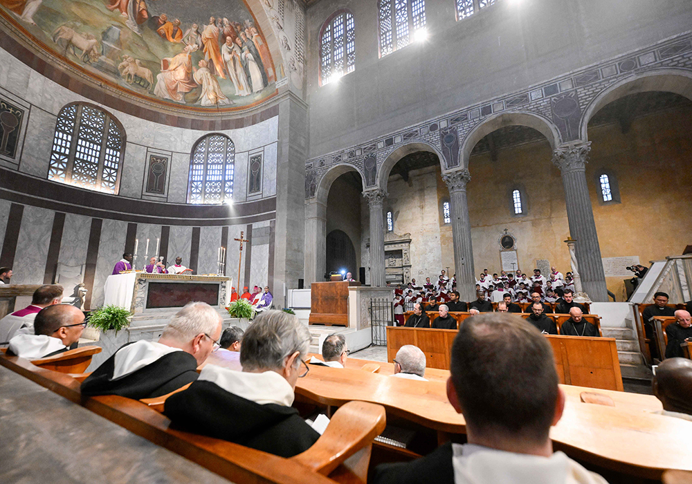 Cardinal Angelo De Donatis, head of the Apostolic Penitentiary, celebrates Ash Wednesday Mass at the Basilica of Santa Sabina March 5 in Rome. Pope Francis, who usually would preside, was receiving treatment at Rome's Gemelli Hospital. (CNS/Vatican Media)