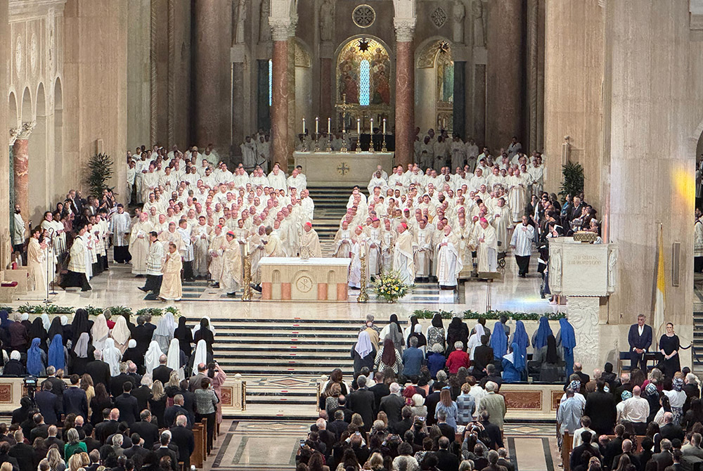 Overhead view during installation Mass  March 11 of Washington Cardinal Robert McElroy at the Basilica of the Shrine of the Immaculate Conception. (NCR photo/Rhina Guidos)