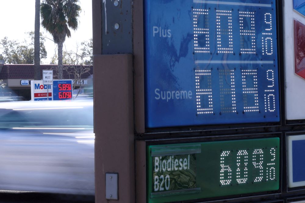 Gas prices are on the rise across the U.S. Here prices are seen in Carlsbad, California March 7. The U.S. House voted with a wide bipartisan majority March 8 to pass a ban on importing Russian oil, natural gas and coal into the U.S. (CNS/Reuters)