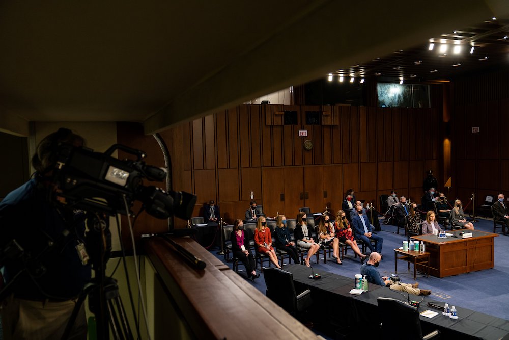 Judge Amy Coney Barrett of the U.S. Court of Appeals for the 7th Circuit, President Donald Trump's nominee for the U.S. Supreme Court, attends the third day of her Senate confirmation hearing to the Supreme Court on Capitol Hill in Washington Oct. 14. (CN