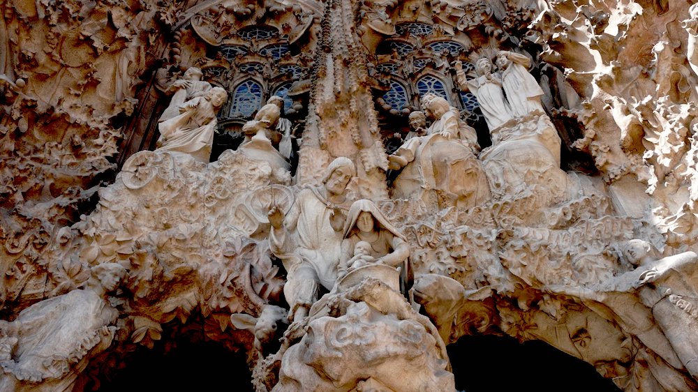 The Holy Family is seen as part of the Nativity façade in Sagrada Familia basilica in Barcelona, Spain. (CNS/Lincoln Ho, Grandin Media)