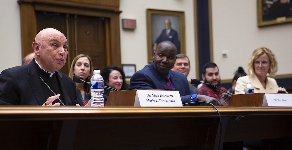 Auxiliary Bishop Mario Dorsonville of Washington, chairman of the U.S. bishops' migration committee, addresses the House Judiciary Subcommittee on Immigration and Citizenship in Washington Feb. 27, 2020. (CNS/Tyler Orsburn)