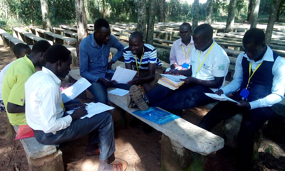 Catechists from the Palabek Refugee Settlement lead training for a small Christian community in August 2019. (Courtesy of Lazar Arasu)