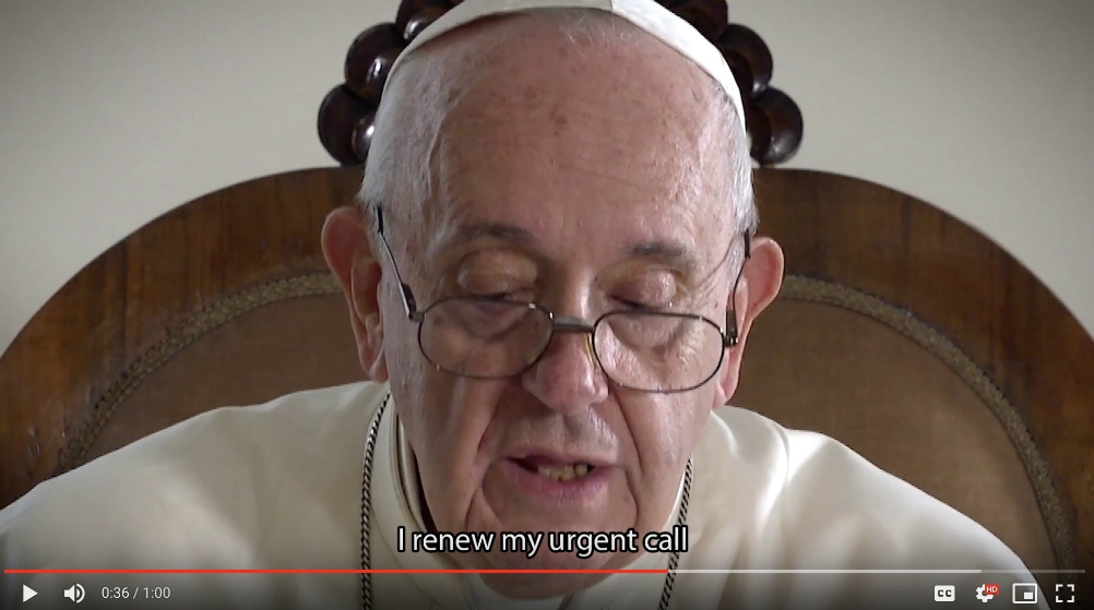 Screengrab of Pope Francis' video message announcing plans to mark the fifth anniversary of "Laudato Si', on Care for Our Common Home" (YouTube/ Global Catholic Climate Movement)