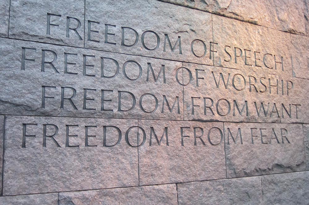 An engraving of the Four Freedoms at the Franklin Delano Roosevelt Memorial in Washington, D.C. (Wikimedia Commons/Another Believer)