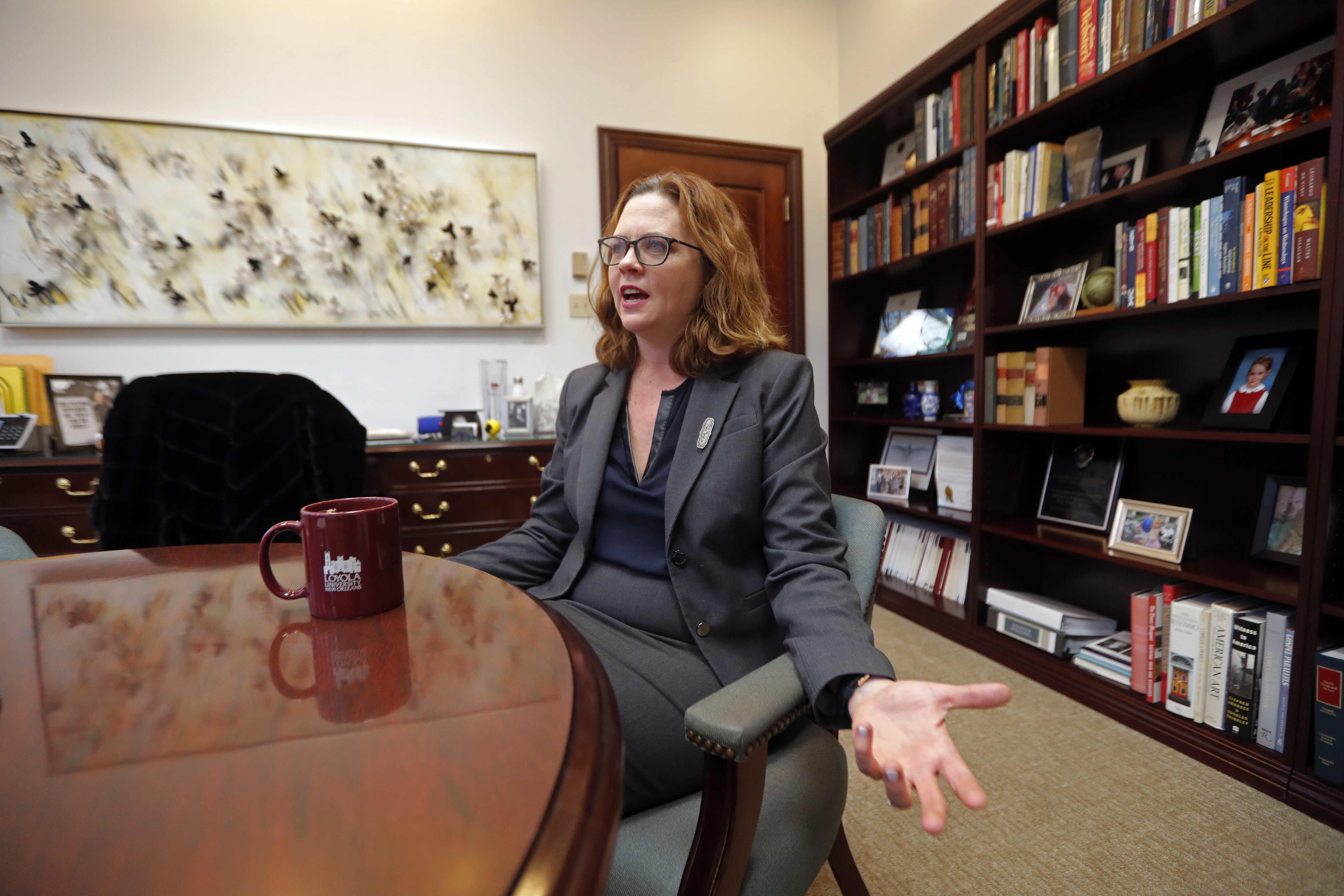 Loyola University New Orleans President Tania Tetlow speaks during an interview with the Associated Press in New Orleans. (AP Photo/Gerald Herbert, File)