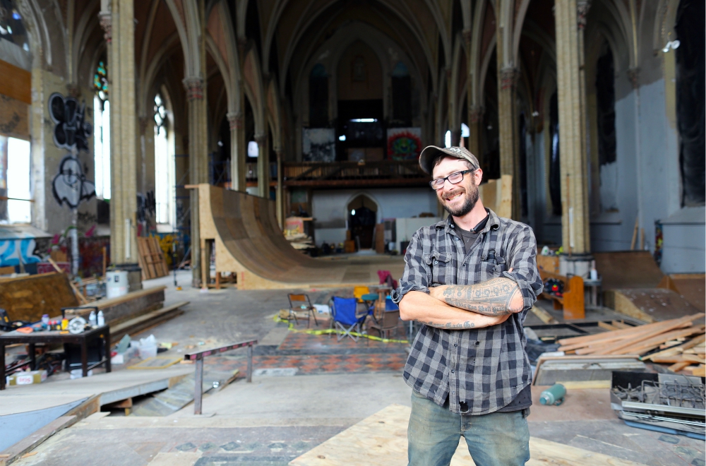 Dave Blum inside SK8 Liborius in Old North St. Louis (RNS/Bill Motchan)