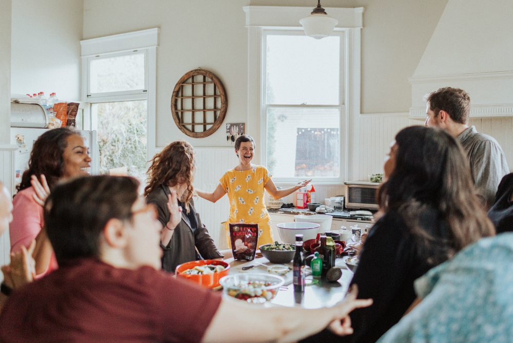 A potluck gathering organized by the Dinner Party, a nonprofit that recruits hosts who bring young people together to talk about grief (Courtesy of the Dinner Party)