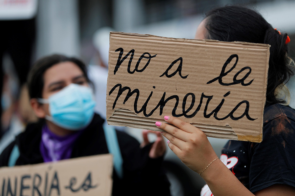 Environmental activists demonstrate in front of the Ministry of Commerce and Industries of Panama in Panama City May 25, protesting a government plan to expand mining. (Newscom/EFE/Bienvenido Velasco)