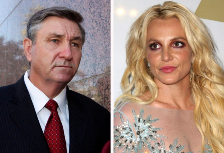 This combination photo shows Jamie Spears, left, father of Britney Spears, on Oct. 24, 2012, in Los Angeles and Britney Spears on Feb. 11, 2017, in Beverly Hills, Calif.. Britney Spears' father agreed Thursday, Aug. 12, 2021, to step down from the conserv