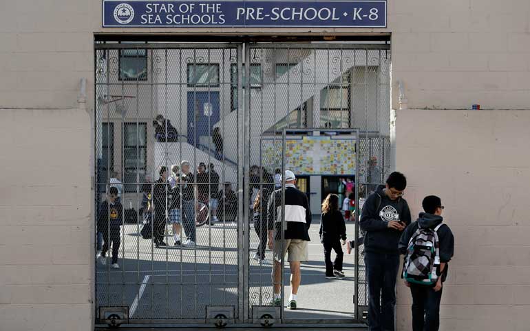 End of the school day at the Star of the Sea Parish in San Francisco Feb. 18 (Polaris/San Francisco Chronicle/Michael Macor)