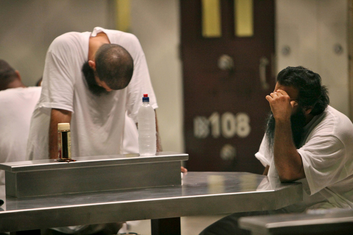 Detainees are seen inside the Camp 6 detention facility in 2009 at Guantanamo Bay U.S. Naval Base in Cuba. (CNS/Linsley, Reuters)