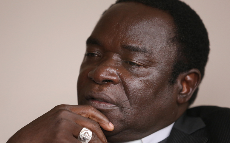 Nigerian Bishop Matthew Hassan Kukah of Sokoto pauses during an April 29 interview in Washington. (CNS/Bob Roller)