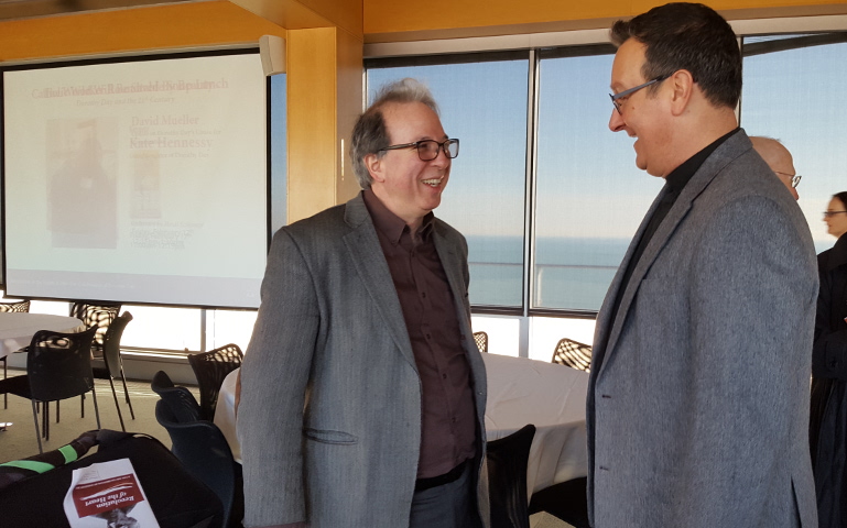 Orbis Books publisher Robert Ellsberg talks with Jesuit Fr. Mark Bosco, director of the Joan and Bill Hanks Center for the Catholic Intellectual Heritage at Loyola University.