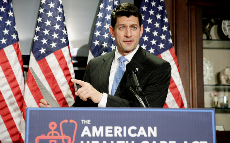 House Speaker Paul Ryan, R-Wis., talks about the American Health Care Act, the Republican bill to repeal and replace the Affordable Care Act, during a March 8 news conference in Washington. (CNS/Reuters/Joshua Roberts)