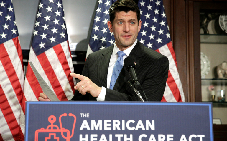 U.S. House Speaker Paul Ryan, R-Wis., talks about the American Health Care Act, the Republican bill to repeal and replace the Affordable Care Act, during a March 8 news conference in Washington. (CNS photo/Joshua Roberts, Reuters)