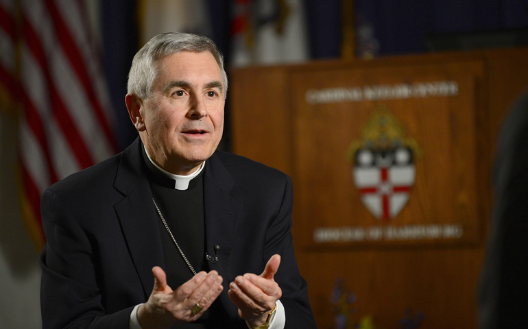 Bishop Ronald Gainer of Lexington, Ky., gestures during a press conference Friday after Pope Francis named him bishop of Harrisburg, Pa. (CNS/The Catholic Witness/Chris Heisey)