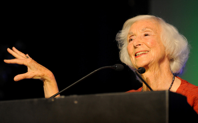 Barbara Marx Hubbard gives the keynote address to the assembly of the Leadership Conference of Women Religious on Aug. 8, 2012, in St. Louis. (CNS/Sid Hastings)