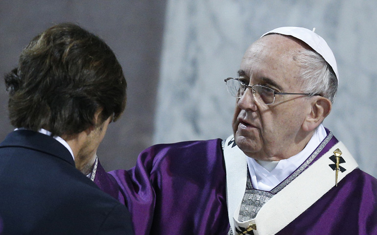 Pope Francis gives ashes during Ash Wednesday Mass at the Basilica of Santa Sabina in Rome. (CNS/Paul Haring)