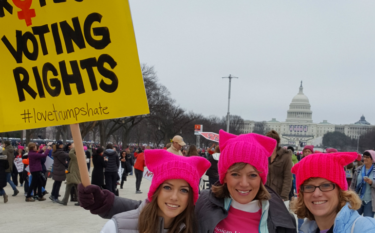 Heidi Schlumpf, right, with others who marched to protect voting rights, among other things. (Provided photo)