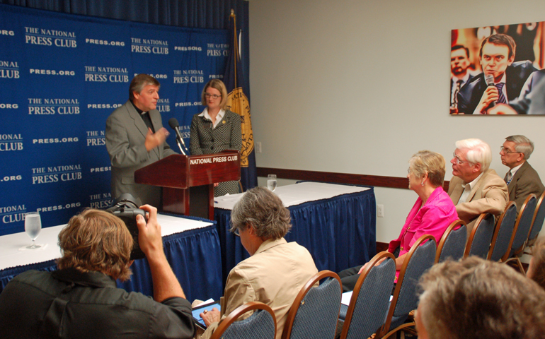 Fr. Helmut Schüller speaks Monday at the National Press Club in Washington, D.C. (NCR photo/Caitlin Hendel)