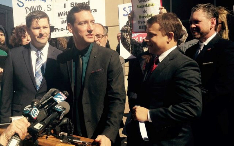 Anti-abortion activist DAvid Daleiden speaks at a news converence outside a court in Houston, Texas, in February. (Reuters/Ruthy Munoz)