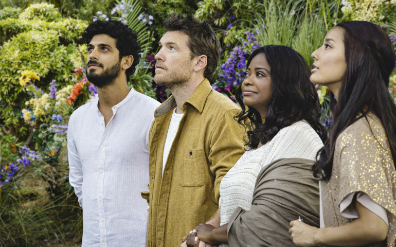 From left, Avraham Aviv Alush, Sam Worthington, Octavia Spencer and Sumire Matsubara in "The Shack" (Lionsgate)