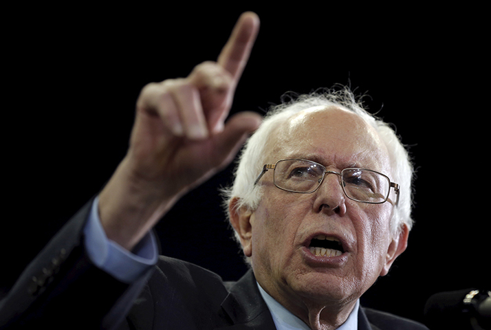 U.S. Democratic presidential candidate Bernie Sanders speaks at a campaign rally in Ypsilanti, Michigan, United States, on February 15, 2016. (Reuters/Jim Young)