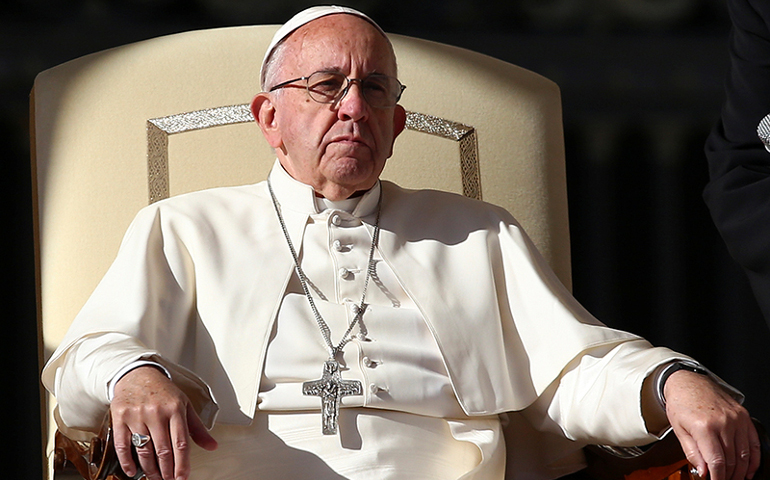 Pope Francis attends his general audience in St. Peter's Square at the Vatican, on Nov. 16. (Photo courtesy of Reuters/Alessandro Bianchi)