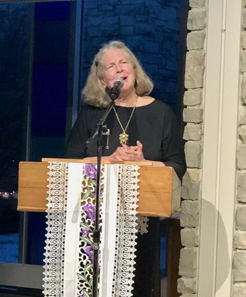 Marilaurice Hemlock leads the Litany of the Faithful during the 2023 Easter Vigil at Spirit Catholic Community in Minneapolis. (Ruth Cioni)