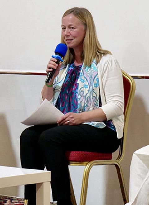 Lorna Gold, board president of Laudato Si' Movement and executive director of FaithInvest, pictured Nov. 7, 2021, in Glasgow, Scotland, during the COP26 U.N. climate change conference. (Courtesy of FaithInvest)