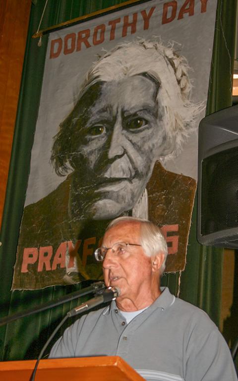 Bishop Thomas Gumbleton speaks at the Catholic Worker movement's 75th anniversary celebration at Our Lady of Mount Carmel-St. Ann Church and Parish Center in Worcester, Massachusetts, July 10, 2008. (CNS/Catholic Free Press/Tanya Connor)