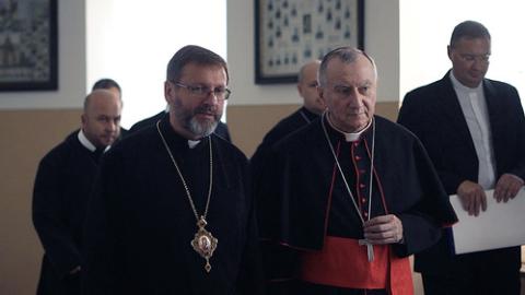 Parolin and Shevchuk walk and talk. 