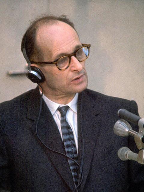 Adolf Eichmann, pictured at trial in Jerusalem, in 1961 (Wikimedia Commons/Public Domain/Israel Government Press Office)