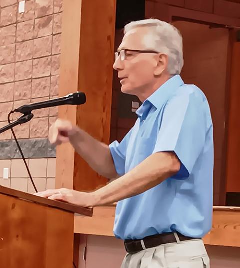 Gerard Powers, director of Catholic Peacebuilding Studies at Notre Dame's Kroc Institute for International Peace Studies, speaks at St. Thérèse, Little Flower Parish in South Bend, Indiana, Oct. 3. (Catherine M. Odell)