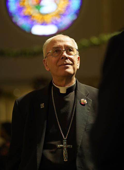 Bishop Mark Seitz of El Paso, Texas, is seen at St. Lucy's Church in Newark, New Jersey, Jan. 13 during an interfaith gathering of religious leaders committed to supporting immigrants facing the threat of mass deportation by the incoming Trump administration. (OSV News/Gregory A. Shemitz)