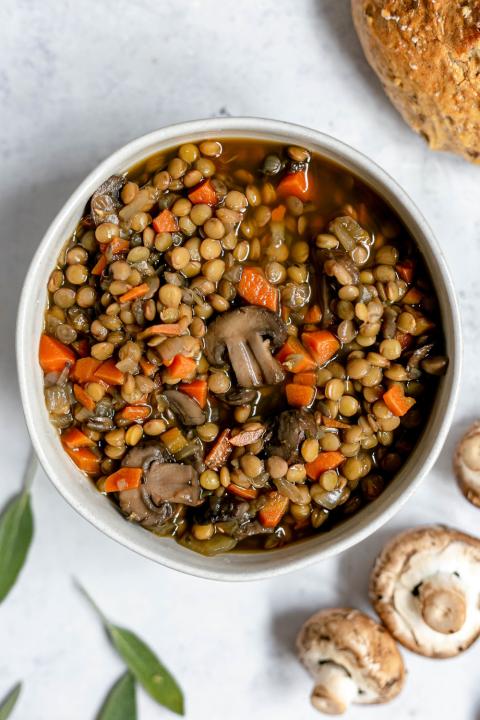 Mushroom lentil stew with carrots and spices (At Elizabeth's Table/Elizabeth Varga)