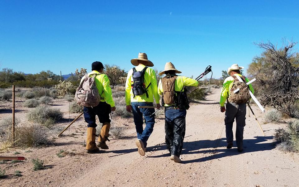 Volunteers from Aguilas del Desierto, a search and rescue organization, search the desert for people crossing the southern border into the United States or who have died in the attempt. (Courtesy of Aguilas del Desierto)