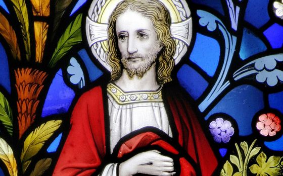 The risen Christ is portrayed in a window at St. Mary Cathedral in Killarney, Ireland. (CNS/Crosiers) 