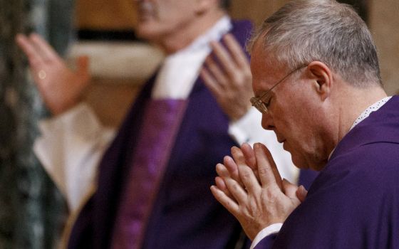 Bishop Michael Hoeppner of Crookston, Minnesota, concelebrates Mass with other U.S. bishops from Minnesota, North Dakota and South Dakota at the Basilica of St. Mary Major in Rome in 2012. (CNS/Paul Haring)